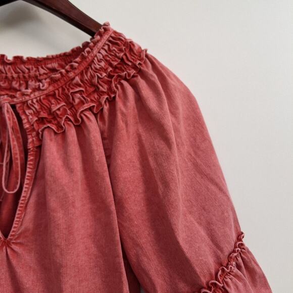 Free People Ainsley Denim Top in Rose Wash M - Picture 12 of 13